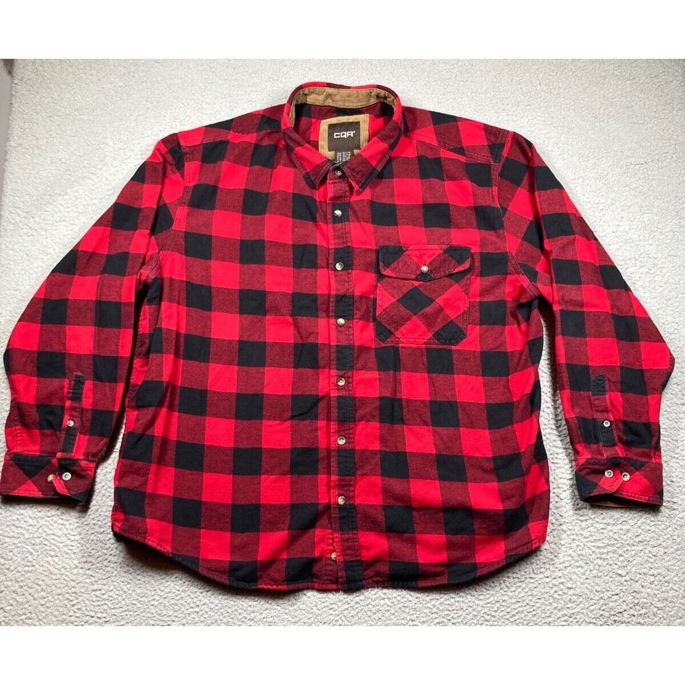 CQR Shirt Men's 3X Large Red Buffalo Plaid Flannel Button Up Long Sleeve Cozy